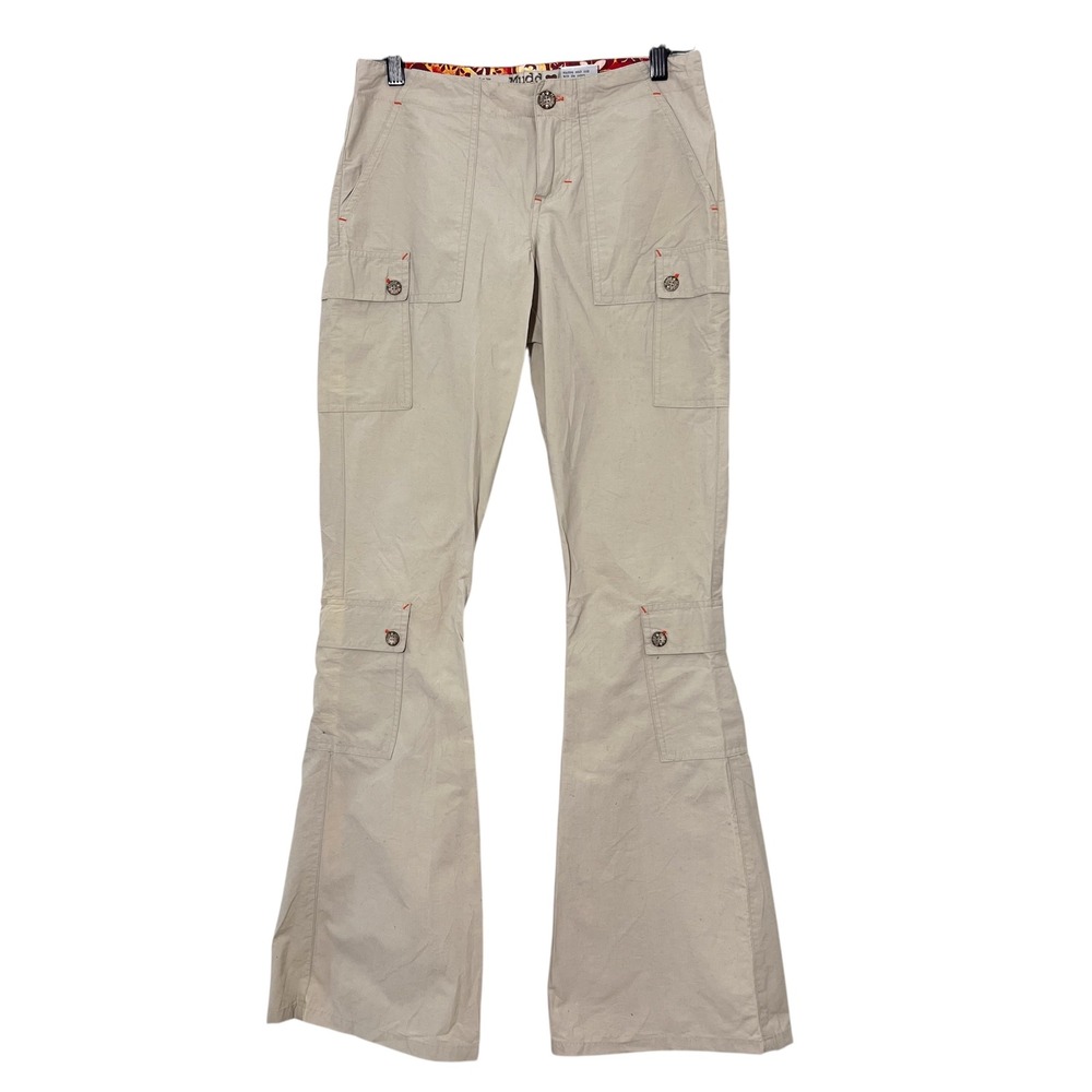 Vintage Mudd Cargo Pants Womens 1 Khaki Low‎ Rise Flare Leg Multiple Pockets Y2K